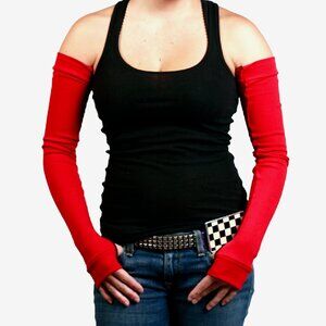 Long Cotton Arm Warmers Covers Red Gloves Carpal Tunnel Eczema Tendinitis Sun Uv